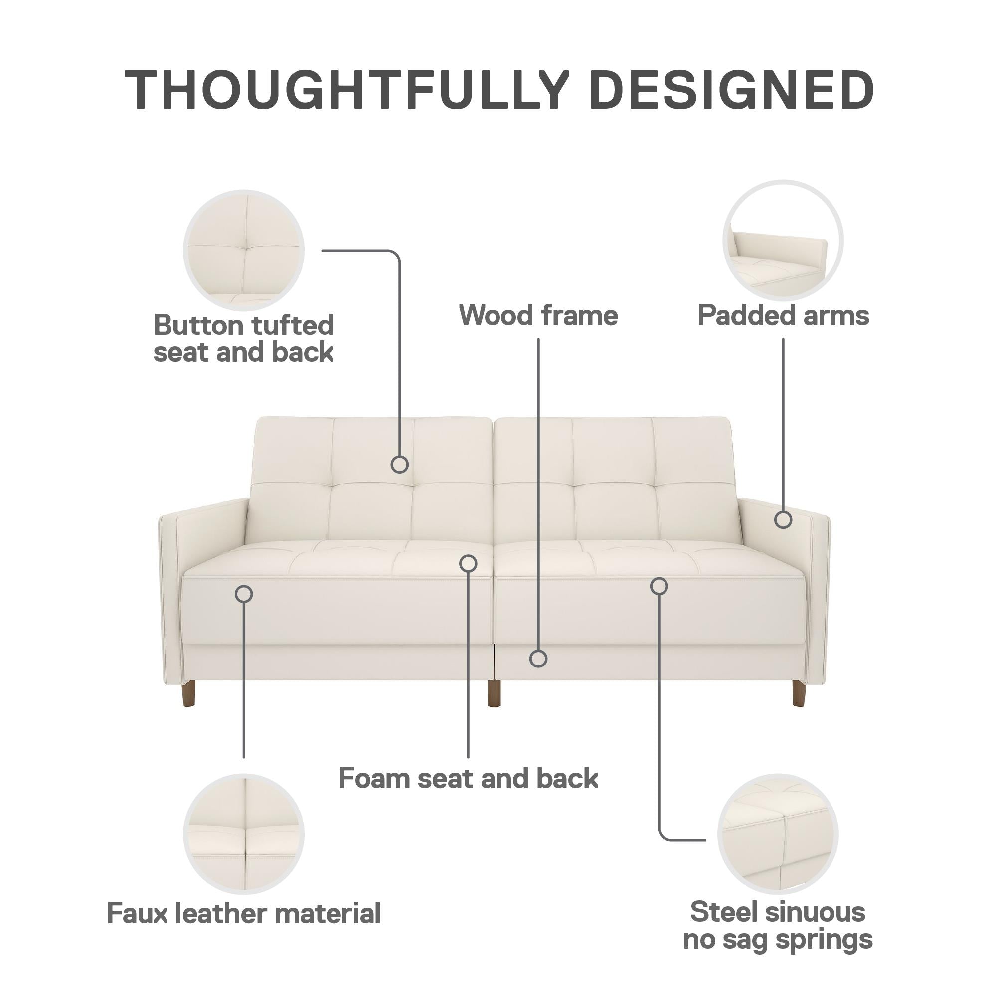 DHP Andora Futon Sofa Bed - White