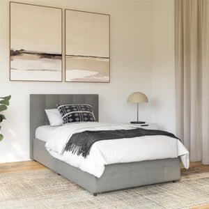 DHP Rose Upholstered Bed Frame with Storage - Grey Linen - Twin