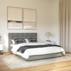 DHP Rose Upholstered Bed Frame with Storage - Grey Linen - Queen