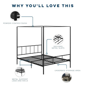 Novogratz Marion Canopy Bed - Black - Queen