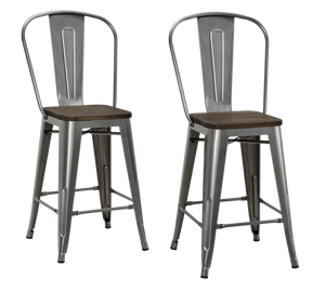 DHP Luxor 24"  Counter Height Bar Stool, Set of 2 - Antique Gun Metal
