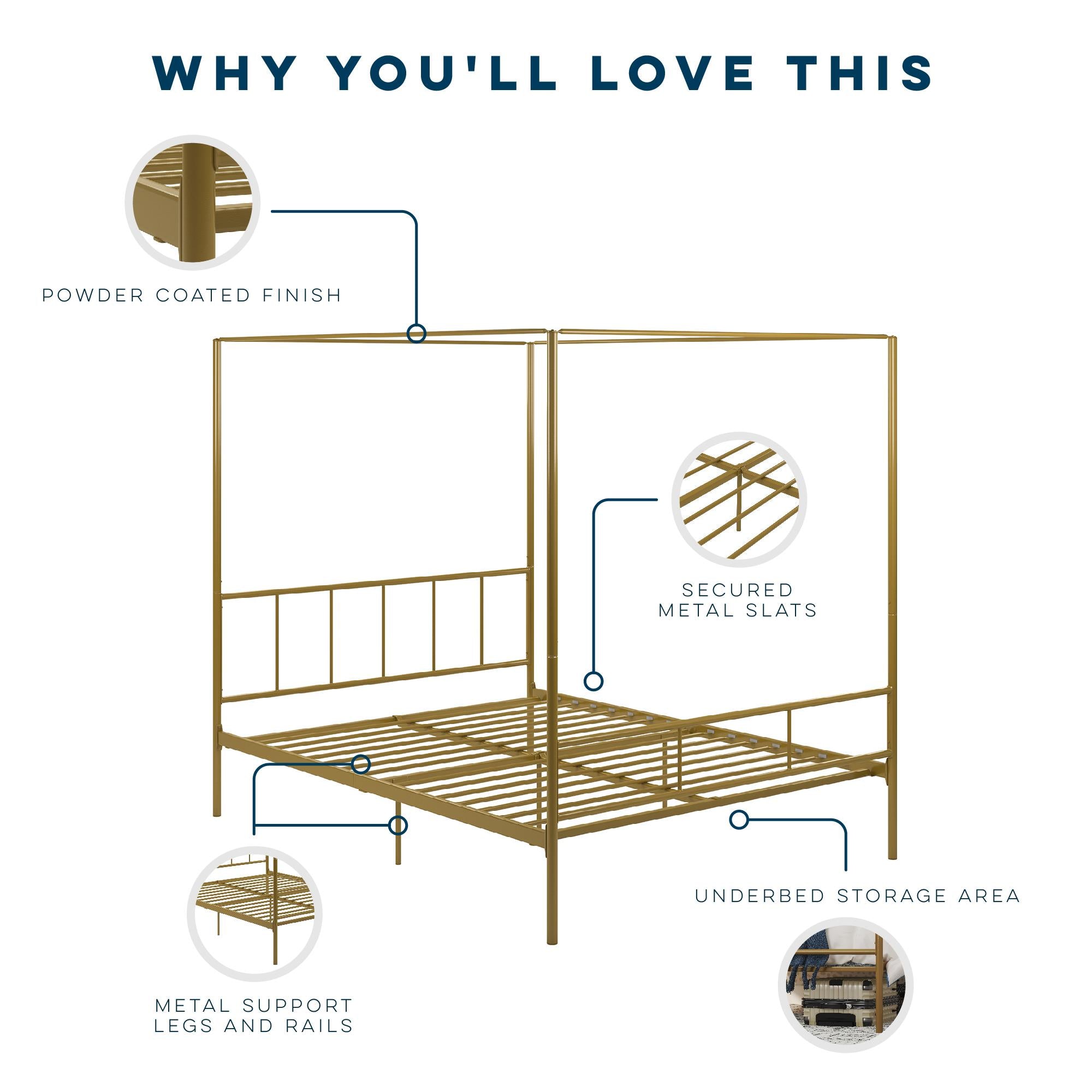 Novogratz Marion Canopy Bed - Gold - Queen
