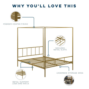 Novogratz Marion Canopy Bed - Gold - Queen