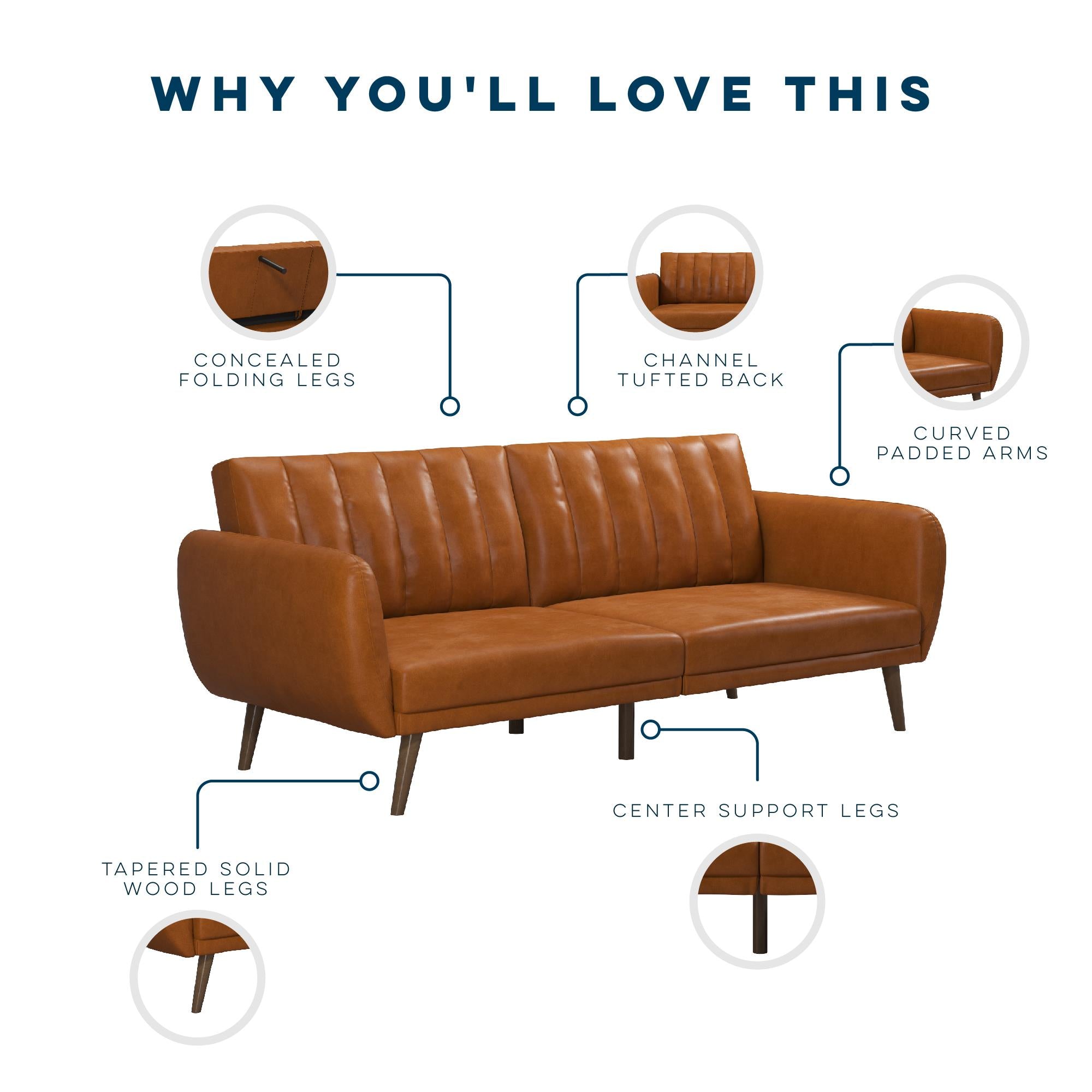Novogratz Brittany Futon Sofa Bed - Camel Faux Leather