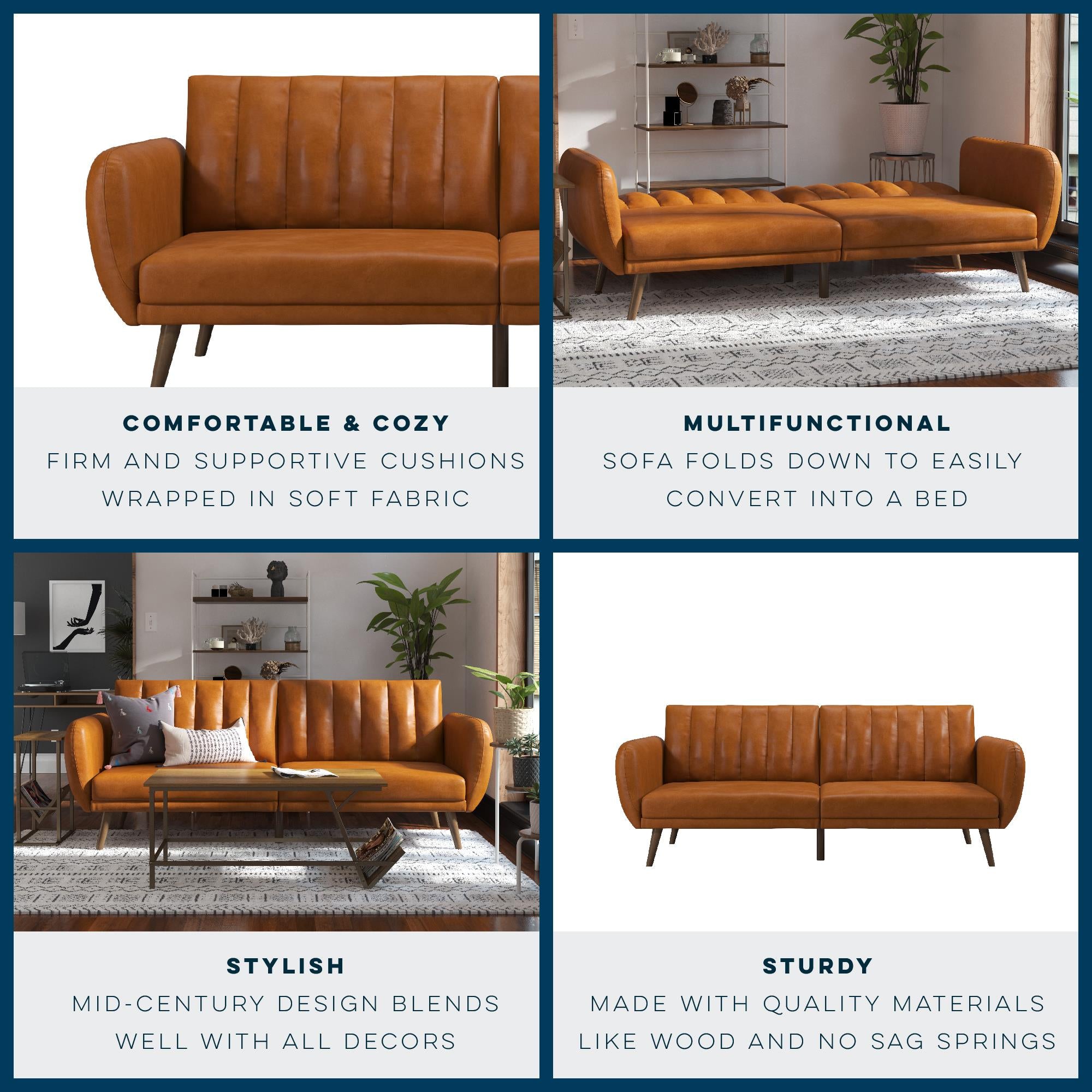 Novogratz Brittany Futon Sofa Bed - Camel Faux Leather