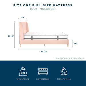 Novogratz Her Majesty Upholstered Bed - Pink - Full