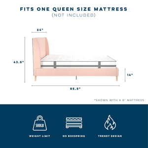 Novogratz Her Majesty Upholstered Bed - Pink - Queen