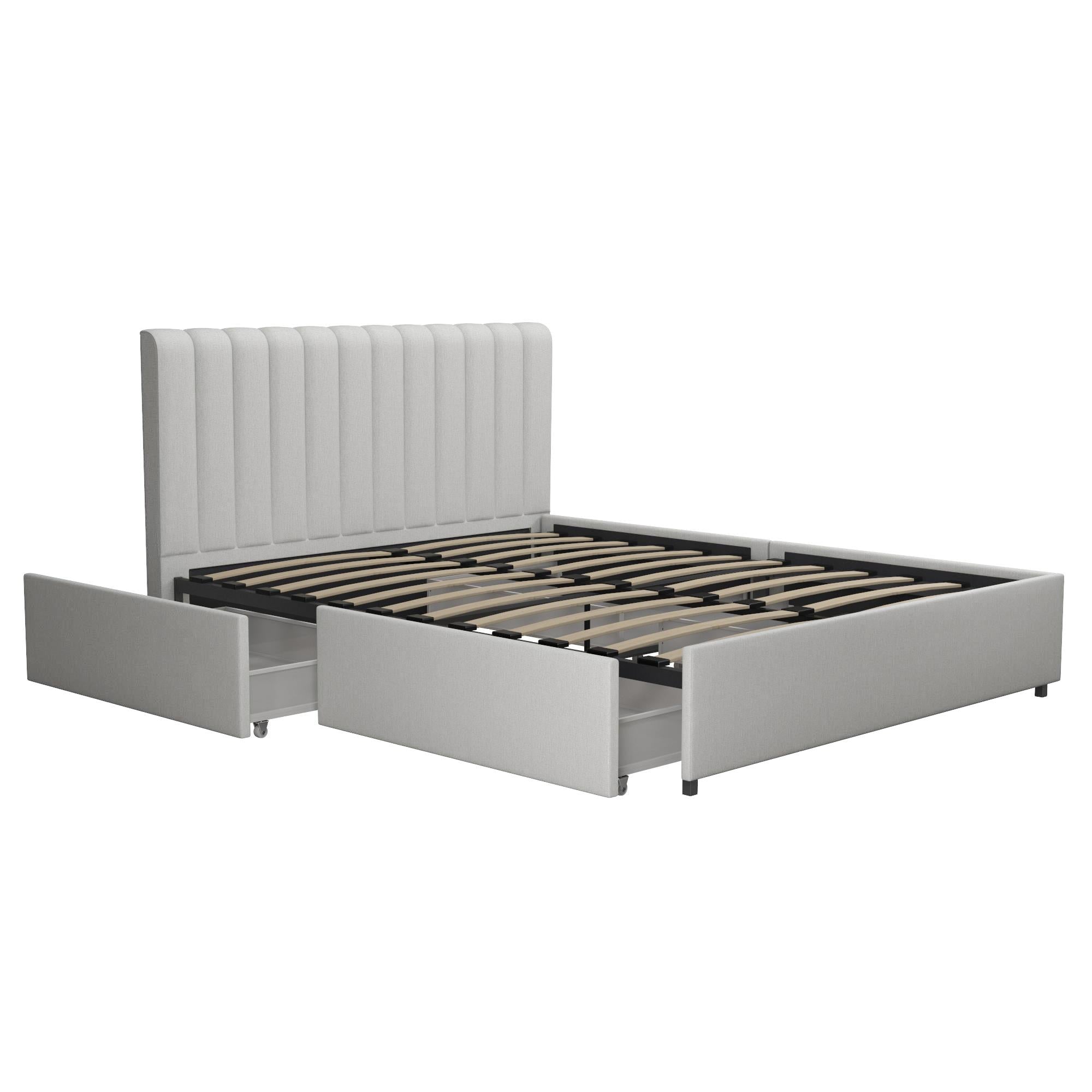 Novogratz Brittany Upholstered Bed with Storage Drawers - Light Gray - Full