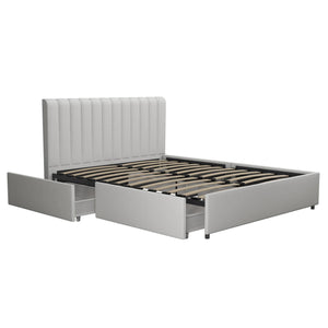 Novogratz Brittany Upholstered Bed with Storage Drawers - Light Gray - Full