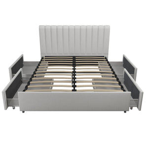 Novogratz Brittany Upholstered Bed with Storage Drawers - Light Gray - Queen