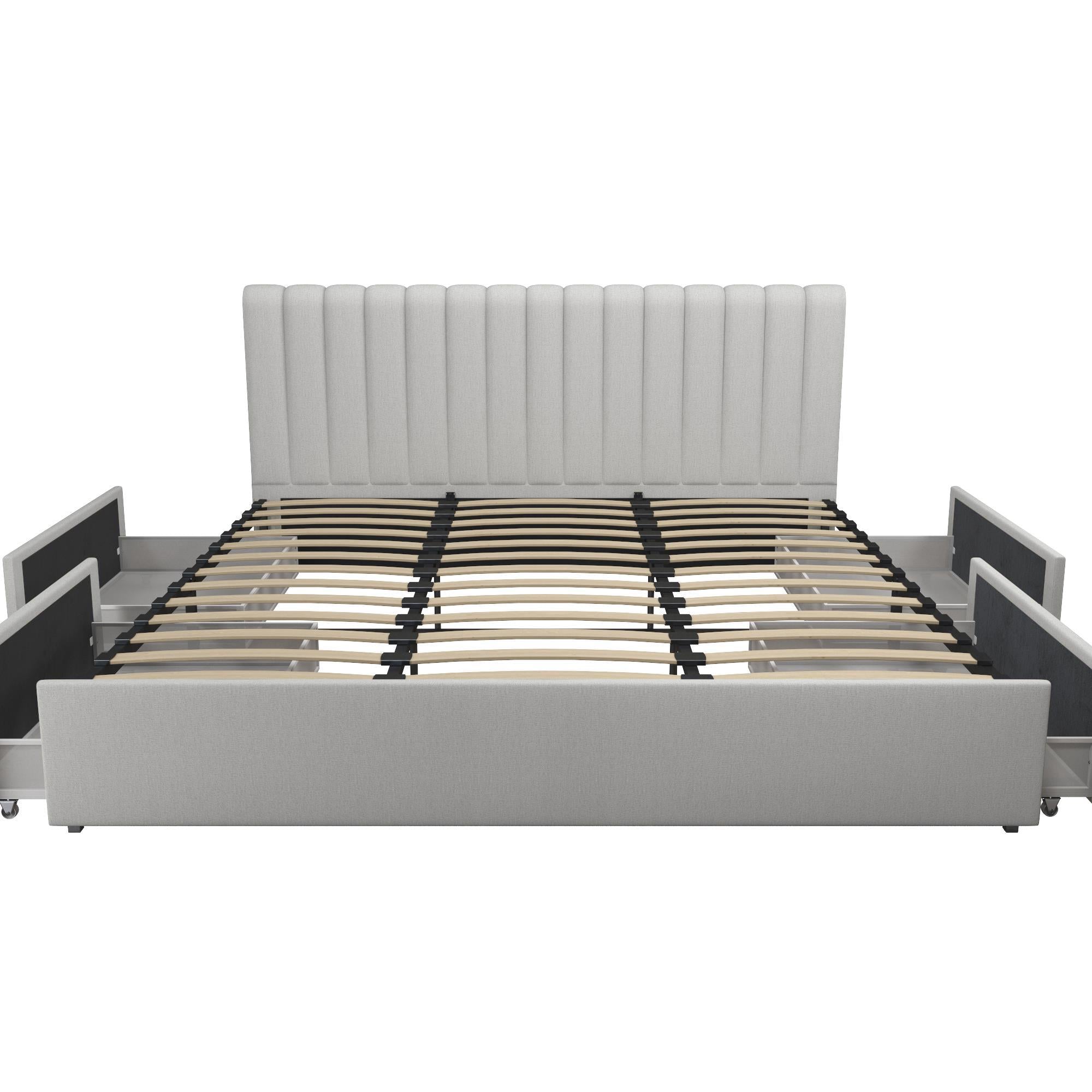 Novogratz Brittany Upholstered Bed with Storage Drawers - Light Gray - King