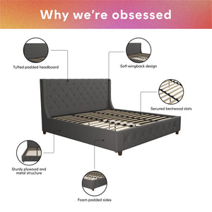 CosmoLiving Mercer Upholstered Bed - Grey Linen - King