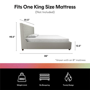 CosmoLiving Mercer Upholstered Bed - Light Gray - King