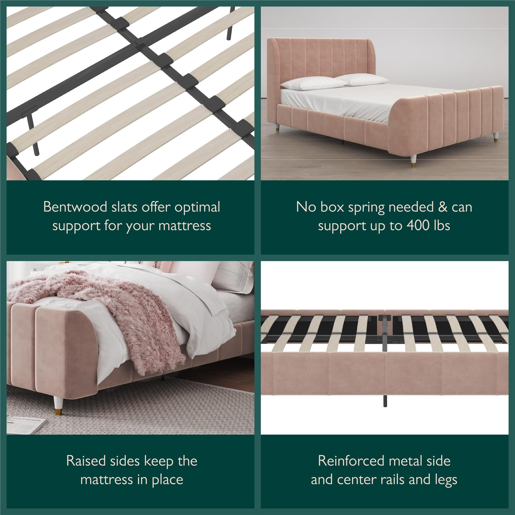 Max & Finn Valentina Upholstered Bed - Pink - Full