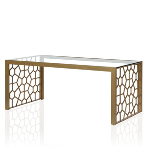 CosmoLiving Juliette Glass Top Coffee Table, Brass, Tempered Glass - Brass