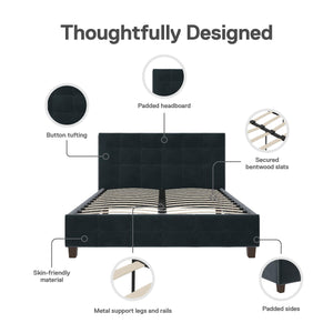 DHP Rose Upholstered Bed Frame - Blue Velvet - Queen
