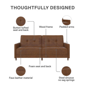 DHP Andora Futon Sofa Bed - Camel Faux Leather