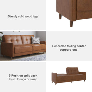 DHP Andora Futon Sofa Bed - Camel Faux Leather