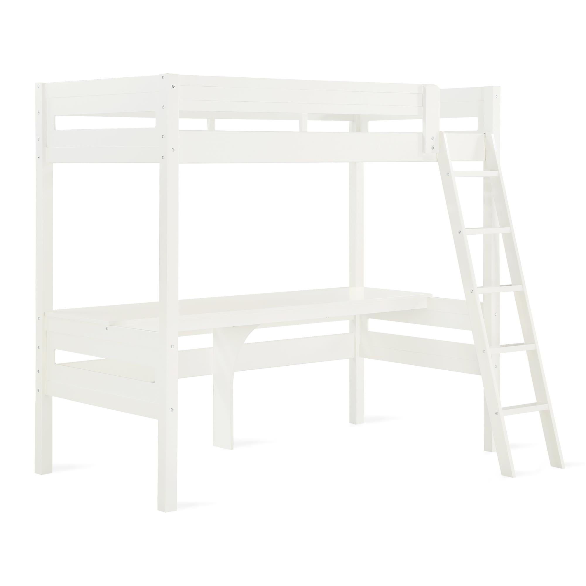 DHP Harlan Kids' Wood Loft Bed with desk - White