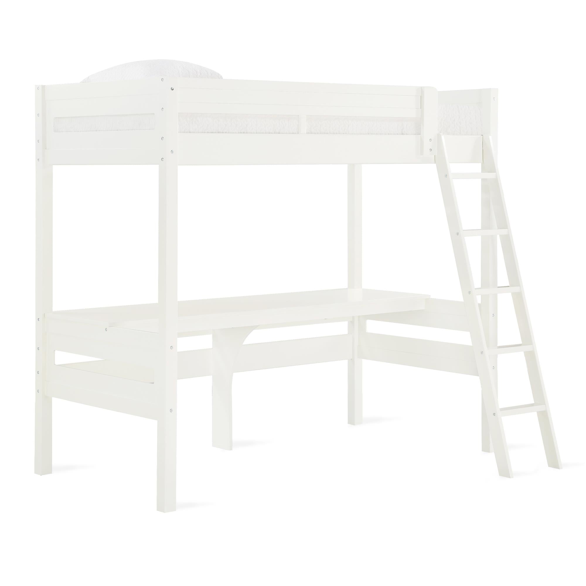 DHP Harlan Kids' Wood Loft Bed with desk - White