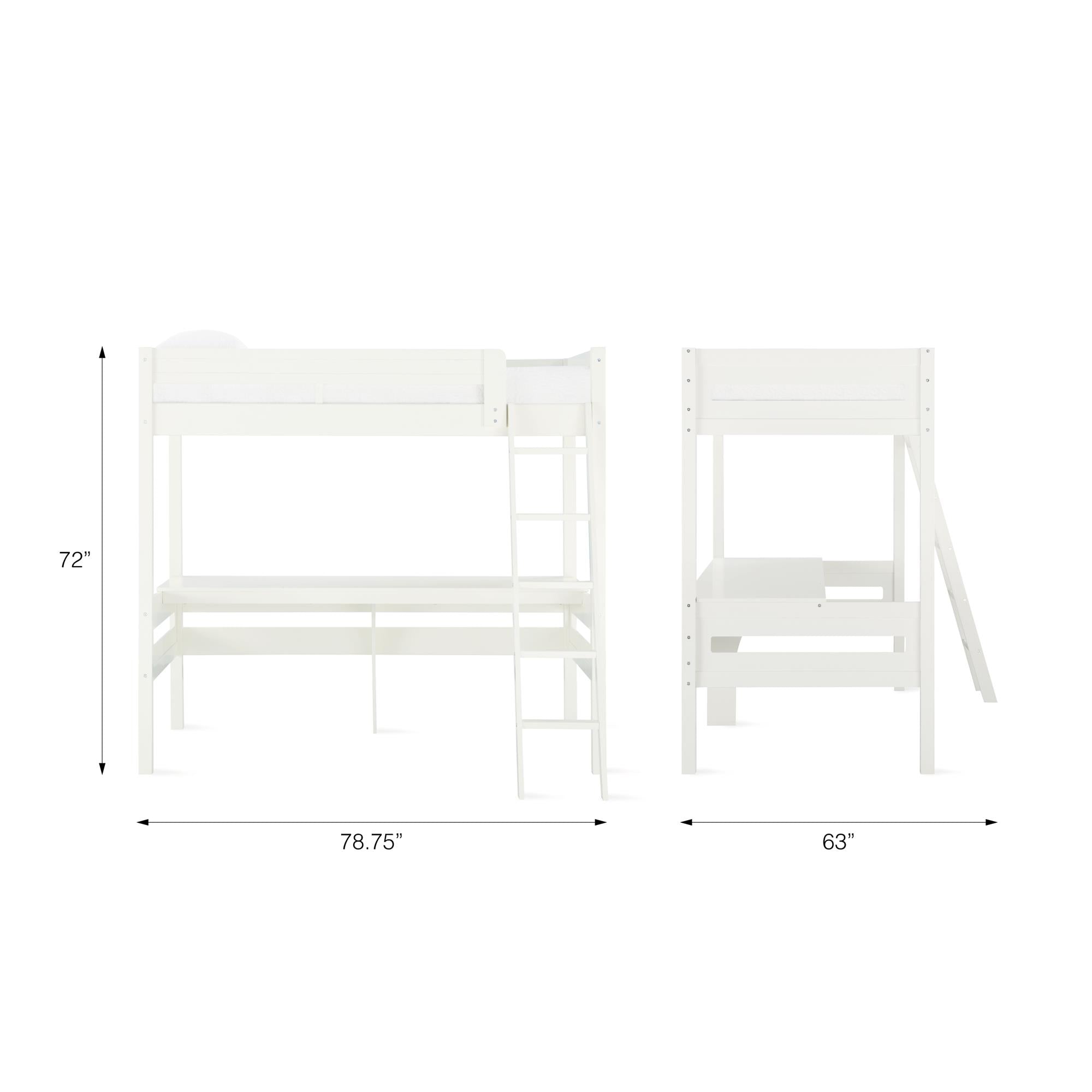 DHP Harlan Kids' Wood Loft Bed with desk - White