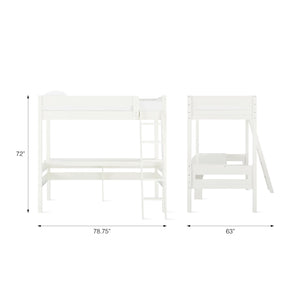 DHP Harlan Kids' Wood Loft Bed with desk - White