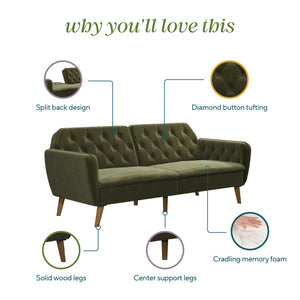 Novogratz Tallulah Memory Foam Futon Sofa Bed - Green