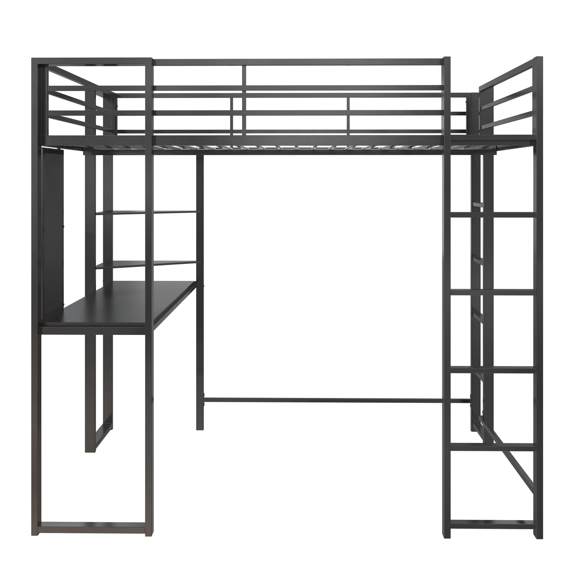 DHP Abode Full Size Metal Loft Bed with Desk and Shelves - Black - Full
