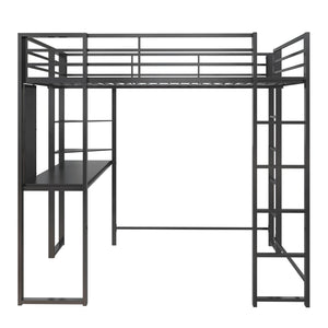 DHP Abode Full Size Metal Loft Bed with Desk and Shelves - Black - Full