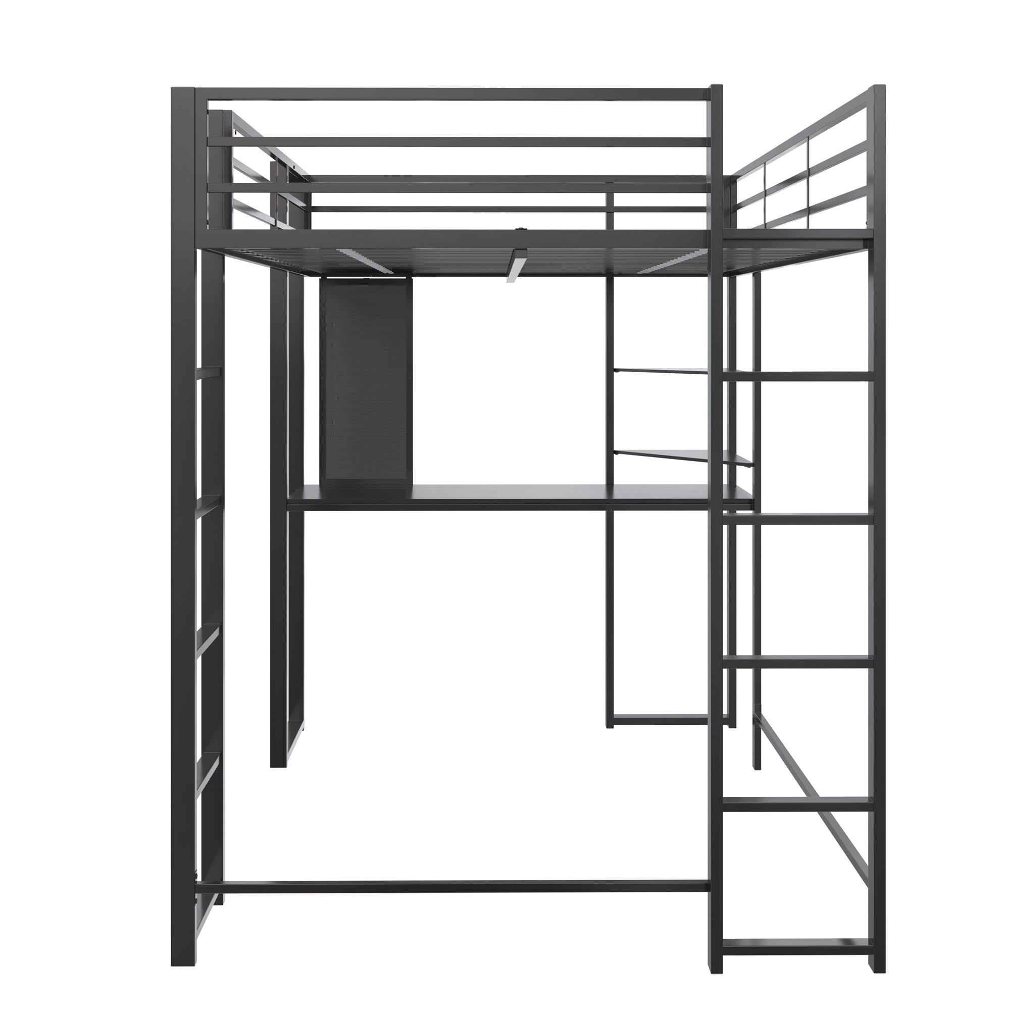 DHP Abode Full Size Metal Loft Bed with Desk and Shelves - Black - Full