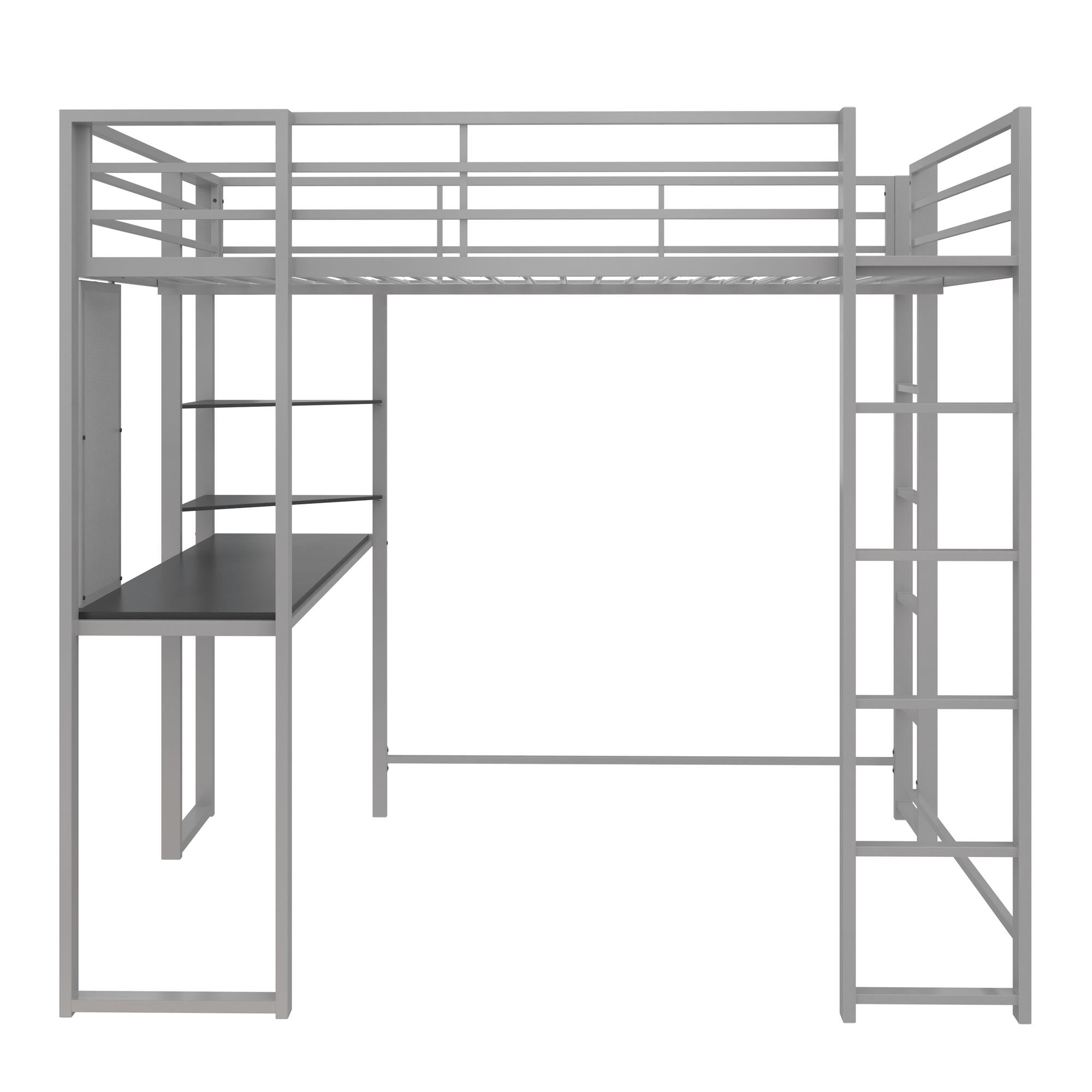 DHP Abode Metal Loft Bed with Desk and Shelves - Silver - Full