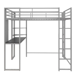 DHP Abode Metal Loft Bed with Desk and Shelves - Silver - Full