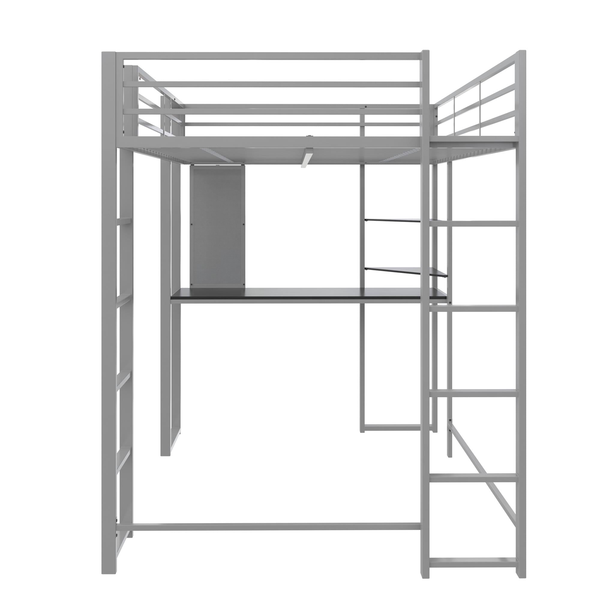 DHP Abode Metal Loft Bed with Desk and Shelves - Silver - Full