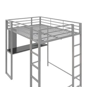 DHP Abode Metal Loft Bed with Desk and Shelves - Silver - Full