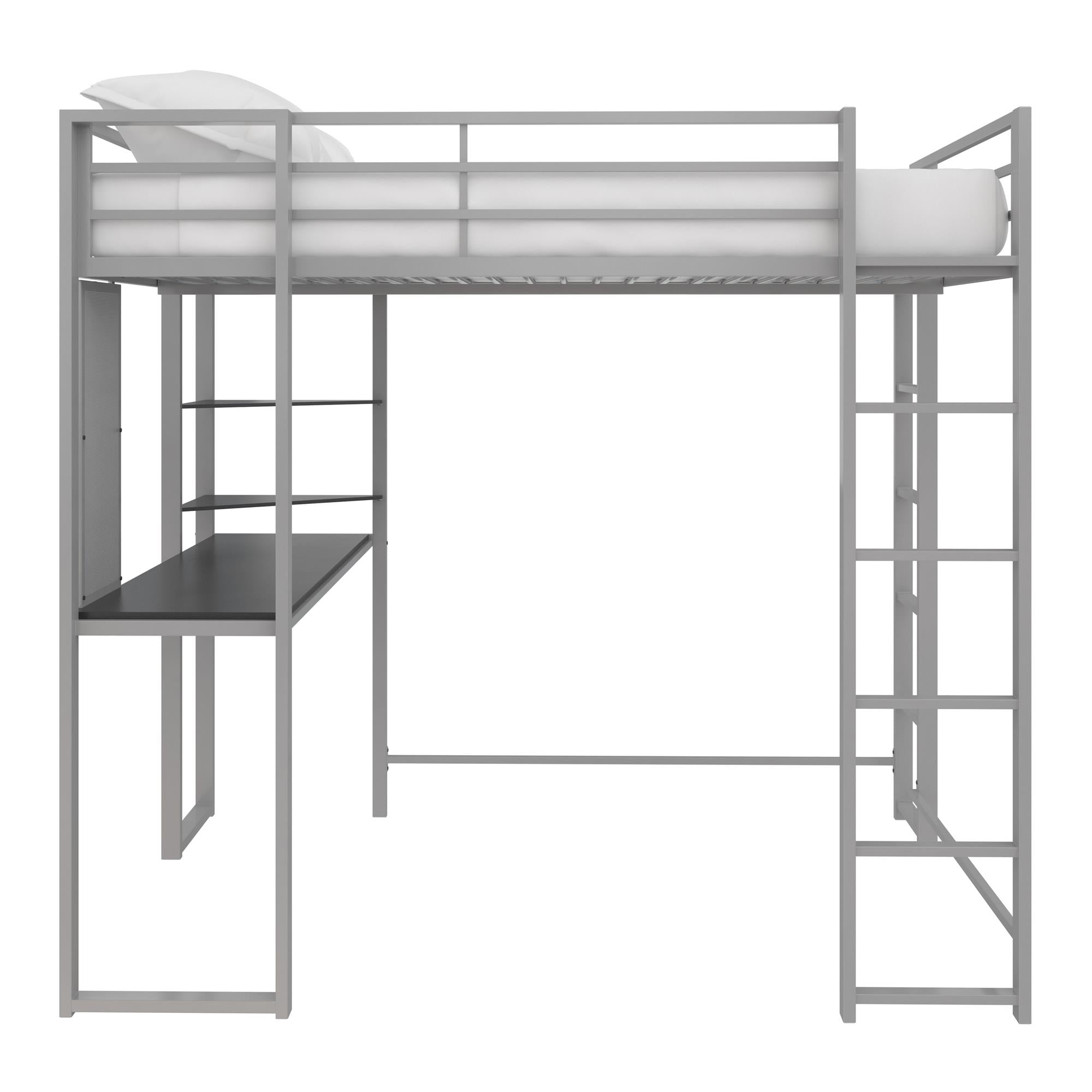 DHP Abode Metal Loft Bed with Desk and Shelves - Silver - Full