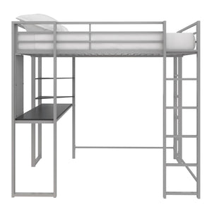 DHP Abode Metal Loft Bed with Desk and Shelves - Silver - Full