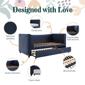 Max & Finn Valentina Upholstered Daybed and Trundle - Blue - Twin
