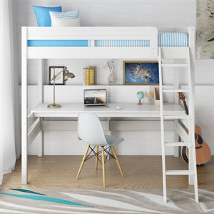 DHP Harlan Kids' Wood Loft Bed with desk - White