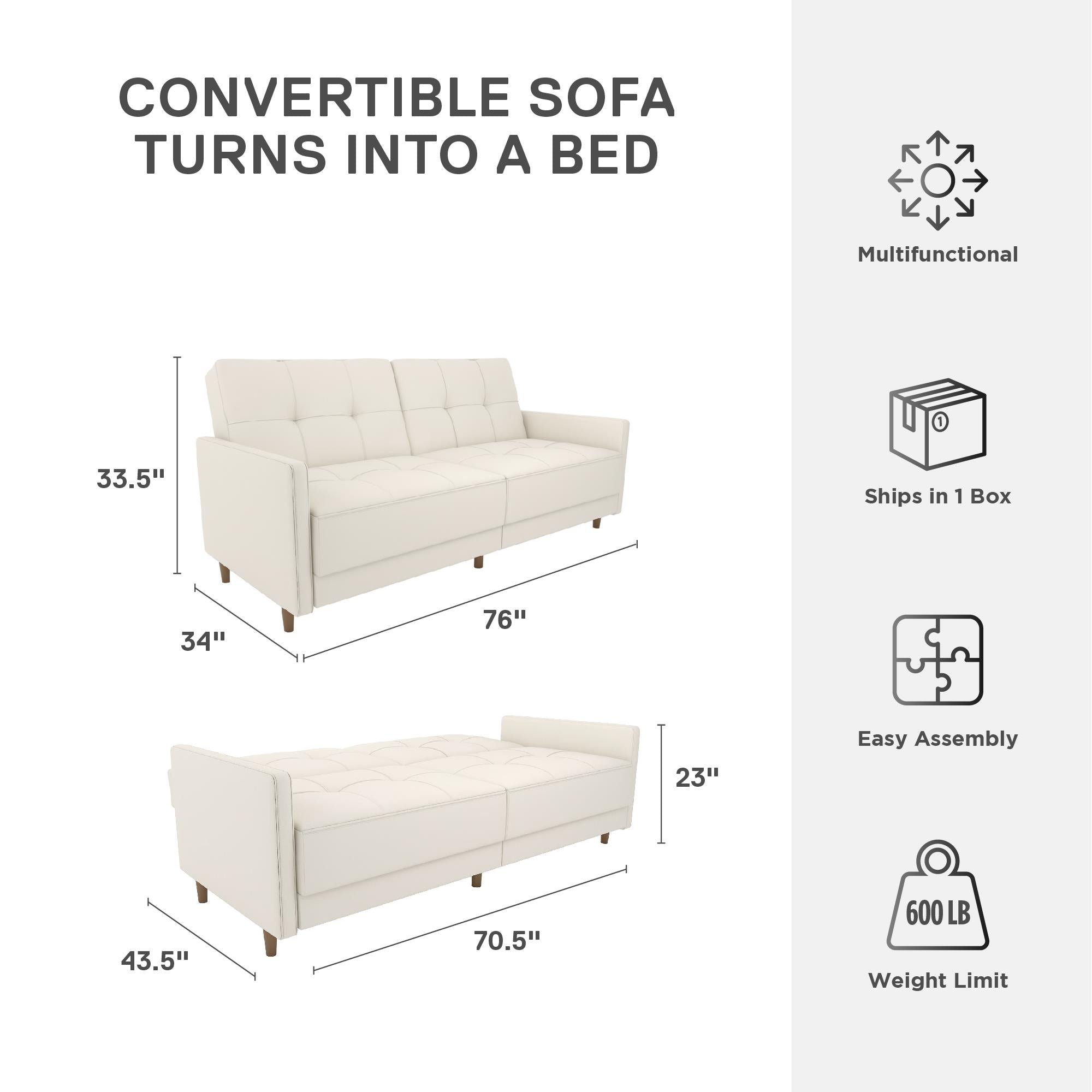 DHP Andora Futon Sofa Bed - White