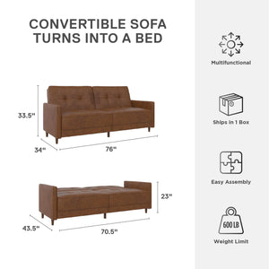 DHP Andora Futon Sofa Bed - Camel Faux Leather