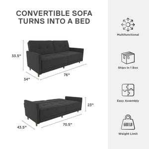 DHP Andora Futon Sofa Bed - Dark Gray
