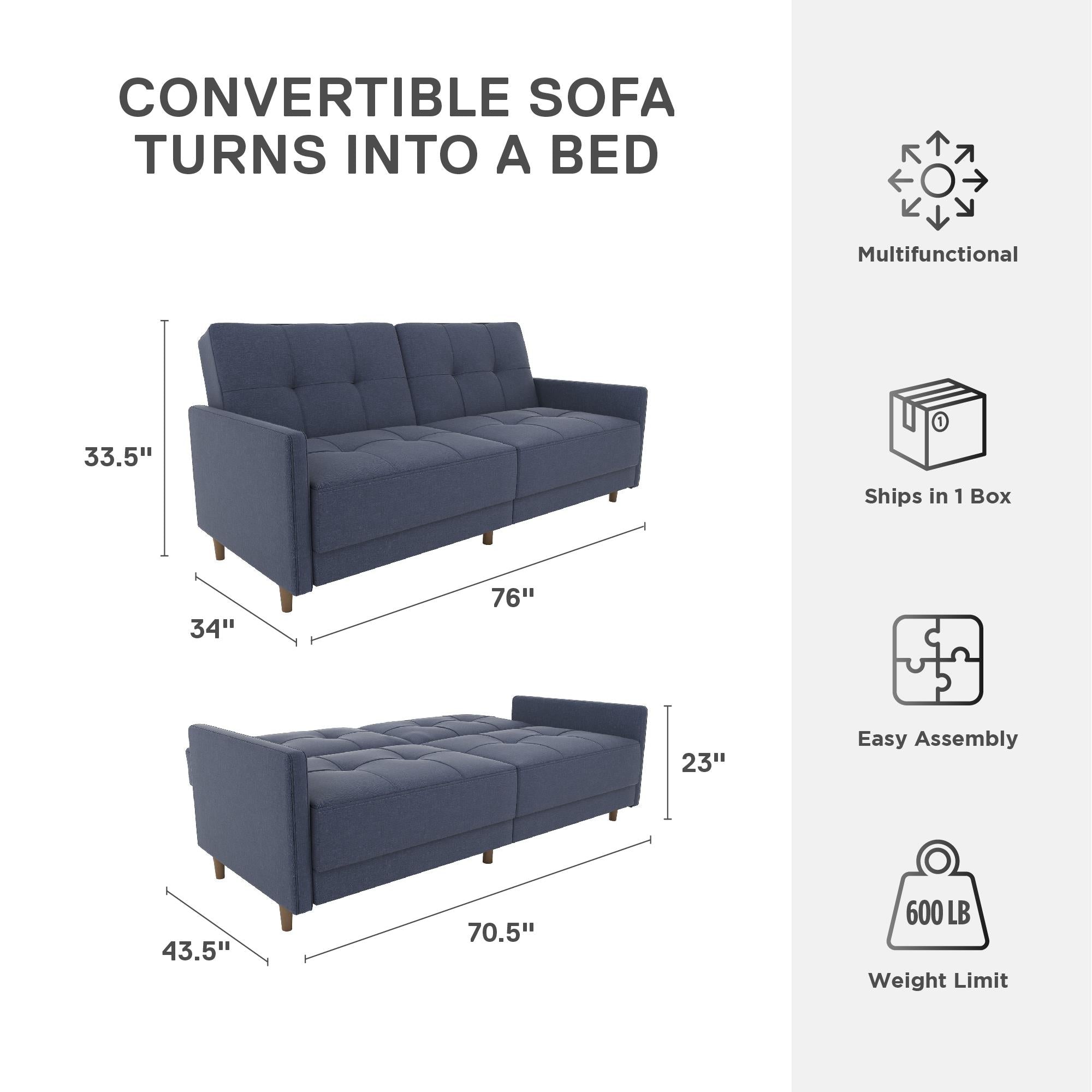 DHP Andora Futon Sofa Bed - Navy