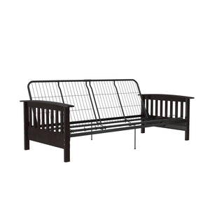 DHP Darrien Futon Set with Wood Arm Frame and 6" Polyester Mattress - Tan