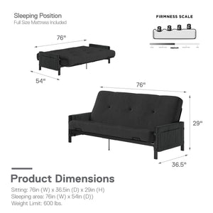 DHP Fairview Futon Set with Metal Frame and 6" Polyester Mattress - Charcoal