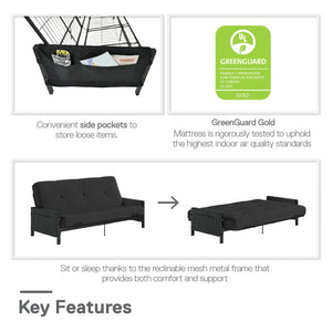 DHP Fairview Futon Set with Metal Frame and 6" Polyester Mattress - Charcoal