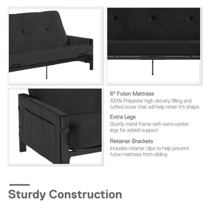DHP Fairview Futon Set with Metal Frame and 6" Polyester Mattress - Charcoal