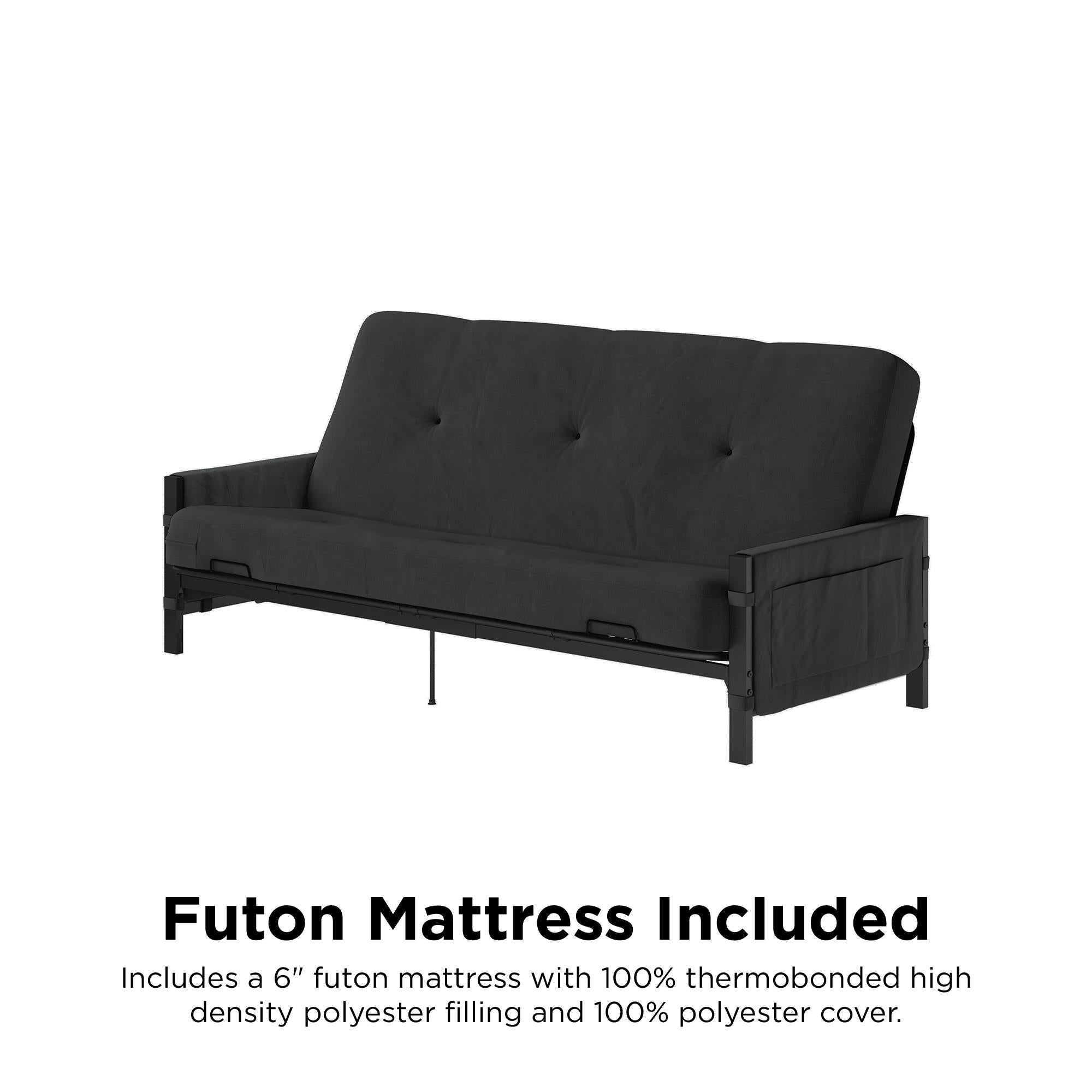DHP Fairview Futon Set with Metal Frame and 6" Polyester Mattress - Charcoal