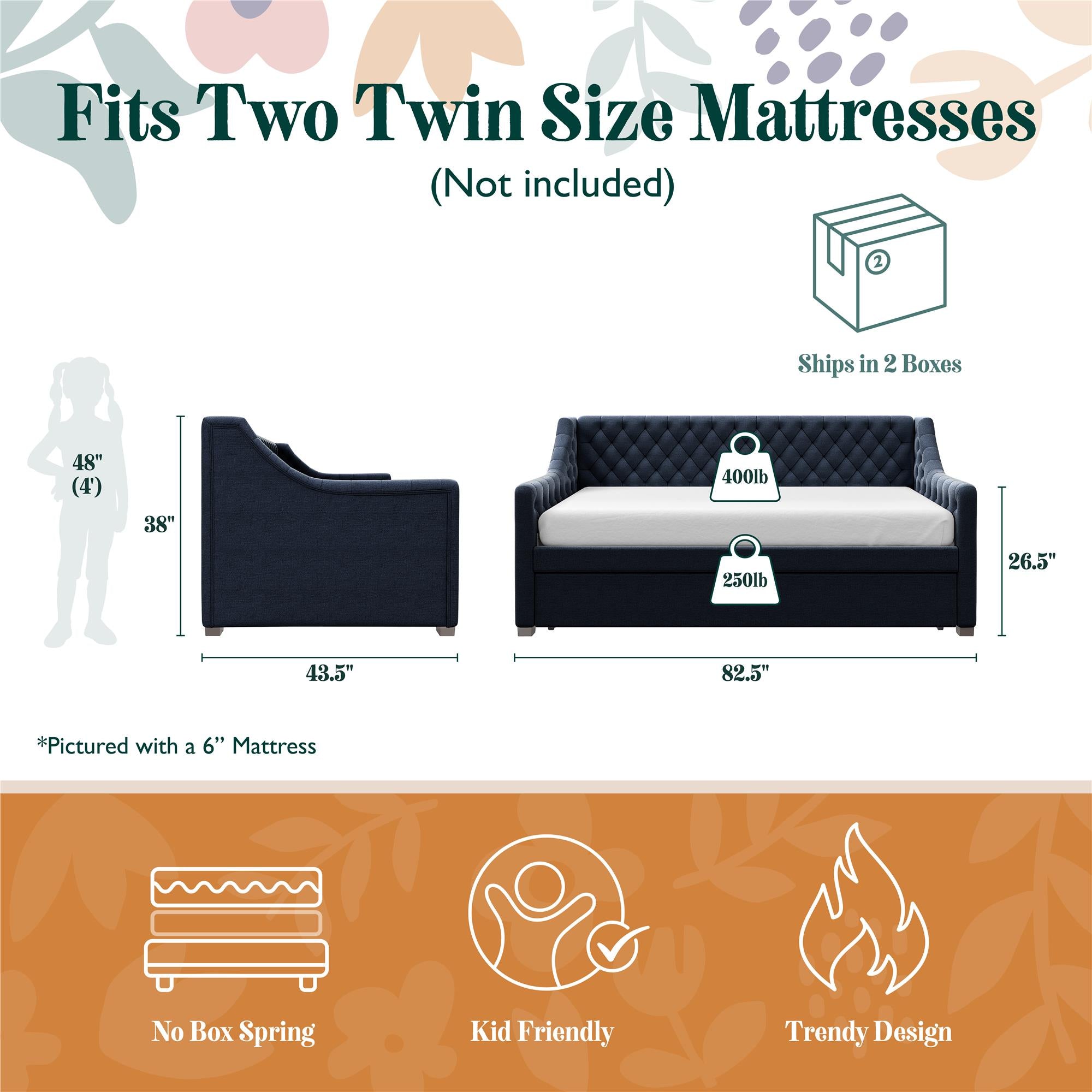 Max & Finn Ambrosia Upholstered Daybed and Trundle - Blue - Twin