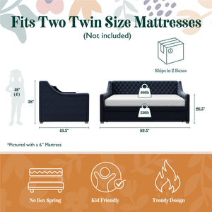 Max & Finn Ambrosia Upholstered Daybed and Trundle - Blue - Twin