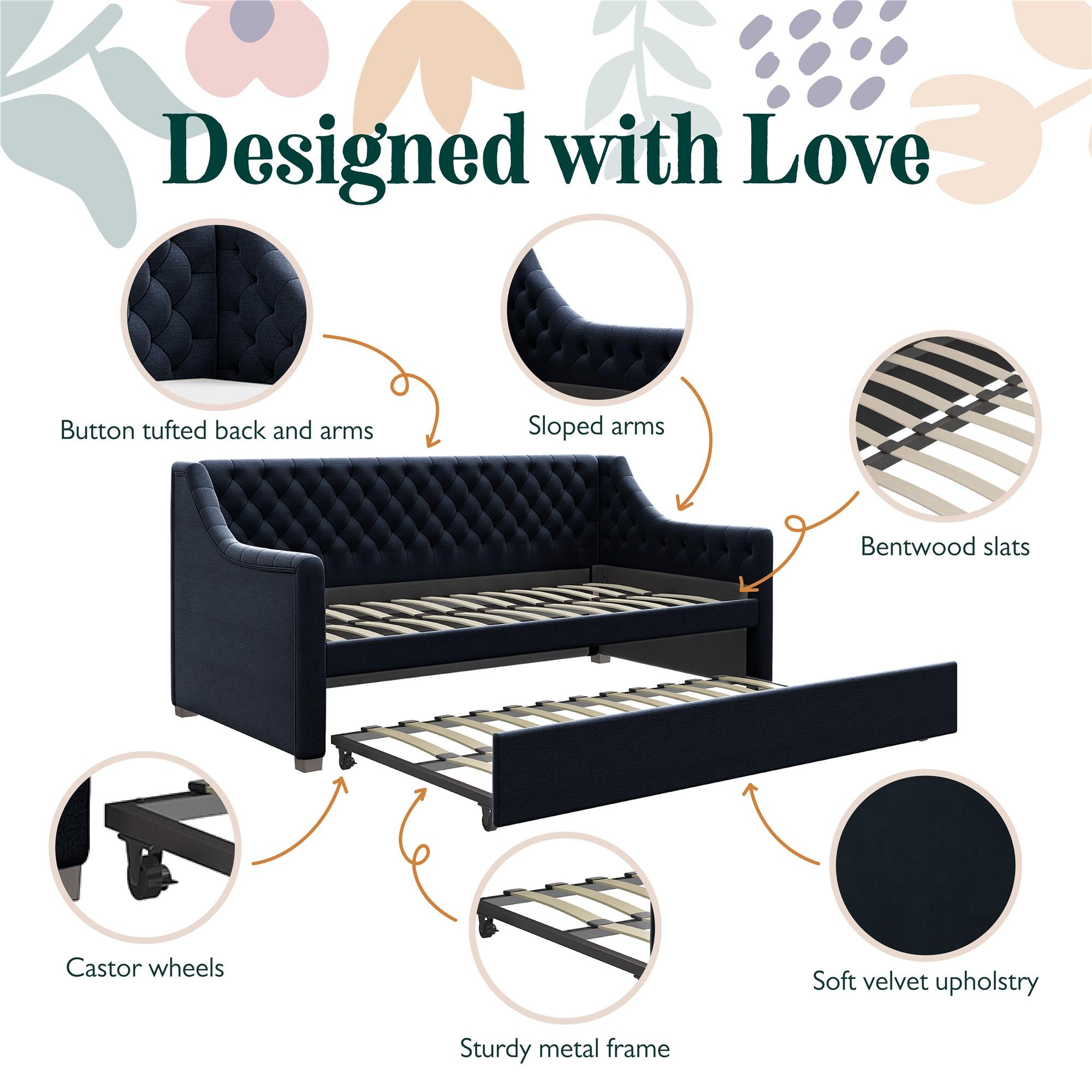 Max & Finn Ambrosia Upholstered Daybed and Trundle - Blue - Twin